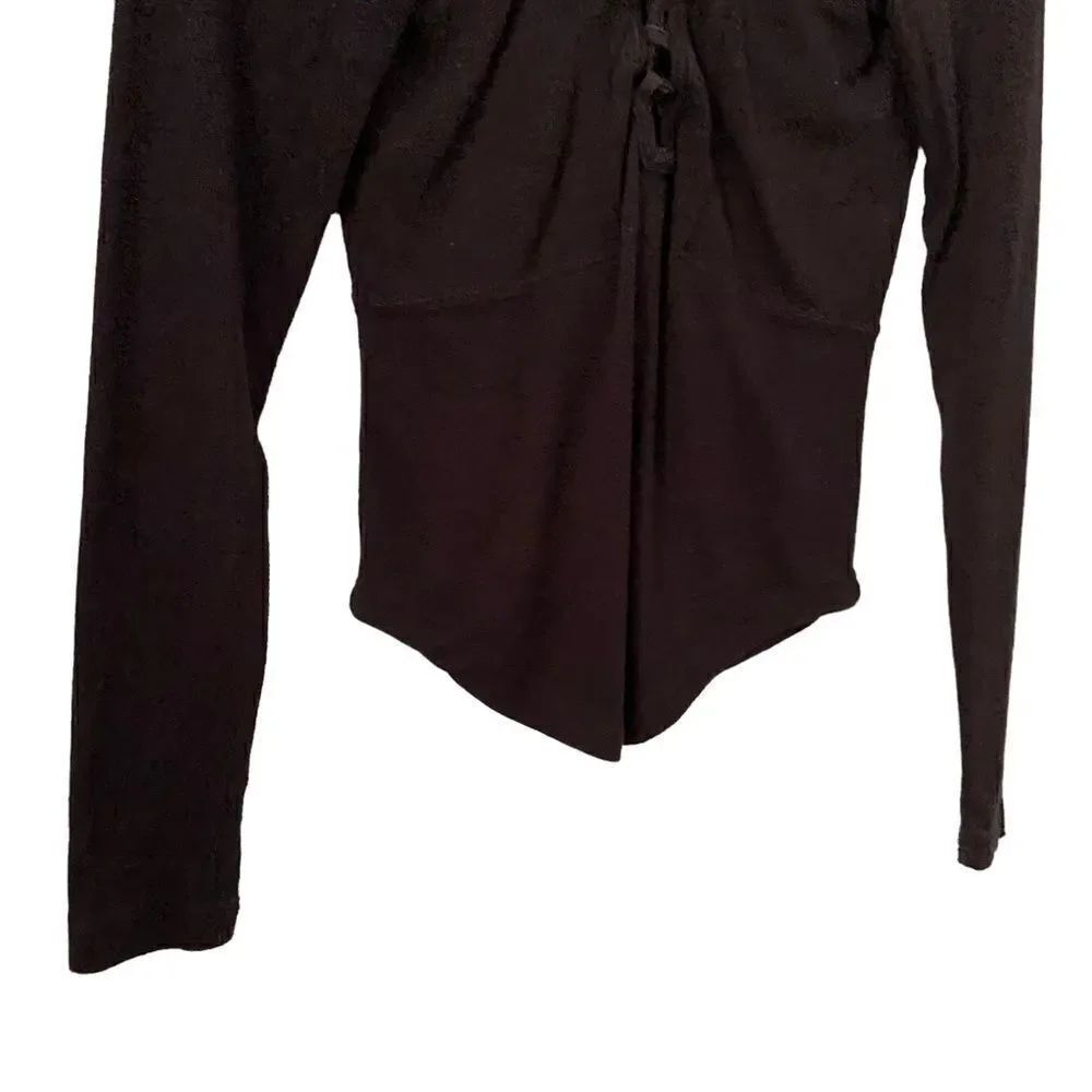 Free People Lucky Lace Up Black Long Sleeve Top in Size ***SEE MEASUREMENTS*** - Picture 6 of 7